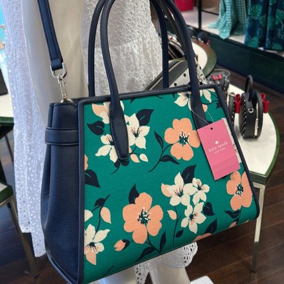 Kate Spade Lucia Lily Blooms Medium Satchel Green Multi - Picture 10 of 16